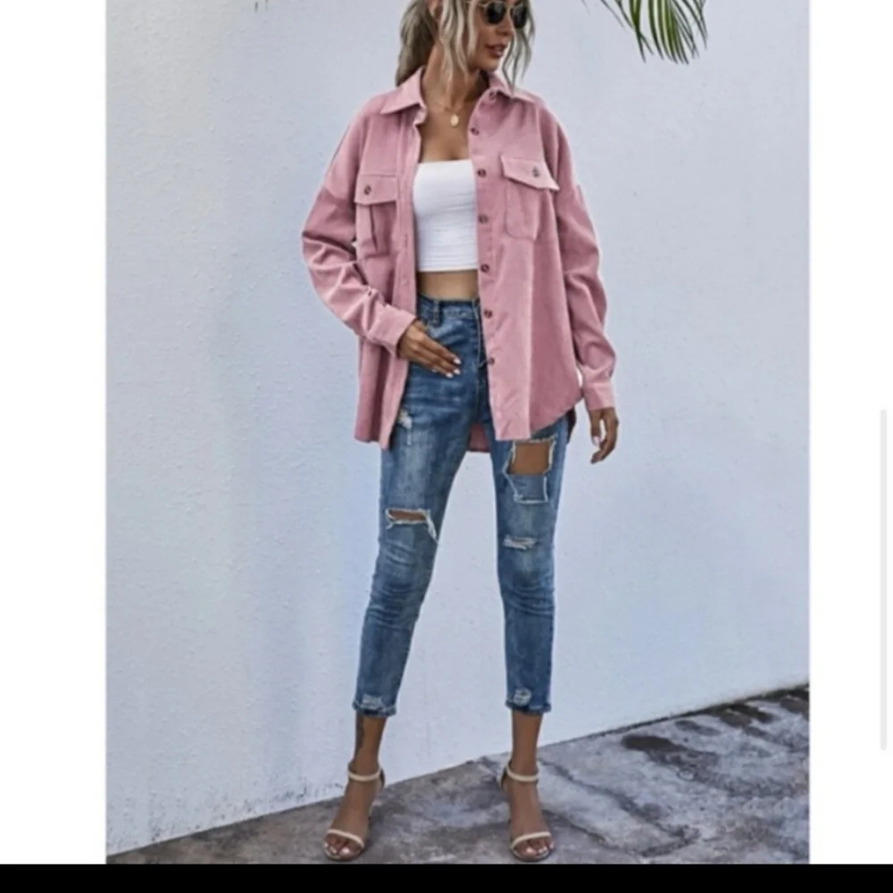 Pink Button Front Corduroy Coat - Picture 5 of 6